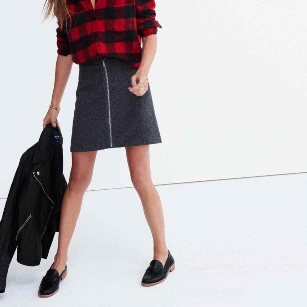 Madewell Wool-Blend Zip Front Skirt – Charcoal Gray